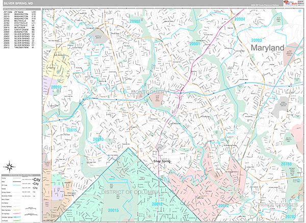 Silver Spring City Wall Map Premium Style